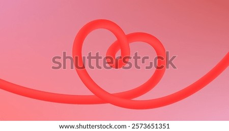 Red gradient ribbon heart shape on a pink background Valentine's Day