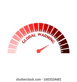 Red gradient scale. Global warming level measuring device icon. Sign tachometer, speedometer, indicators. Infographic gauge element.