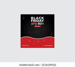 Plantilla de banner de publicación de medios sociales de gradiente rojo para el festival del Viernes Negro. Venta de moda publicación en medios sociales, banner de anuncios web, diseño de anuncios promocionales