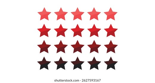 Conjunto de Ícones de Classificação de Estrela de Gradiente Vermelho - Símbolos de Revisão e Feedback de Vetor Plano para Interface de UI, Interface UX, Avaliação de Desempenho, Pontuação de Satisfação do Cliente e Sistema de Classificação de Qualidade
