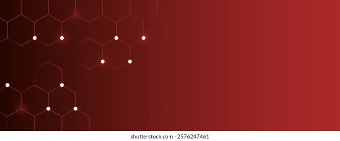 Red gradient technology background with hexagonal pattern. The background is smooth with a modern red color and subtle glowing accents. Minimal abstract digital hexagon vector background