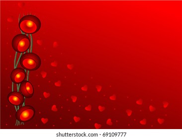 Red gradient valentine wallpaper with Red flowers and hearts