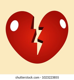 Red gradient vector broken heart icon ideal for valentines day and wedding isolated on yellow
