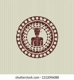 Red graduated icon inside distressed rubber grunge stamp