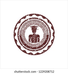 Red graduated icon inside distressed rubber grunge texture seal