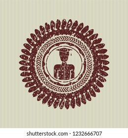 Red graduated icon inside distressed rubber stamp