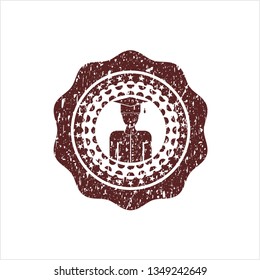 Red graduated icon inside rubber seal with grunge texture