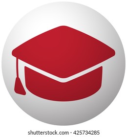 Red Graduation Cap icon on white ball