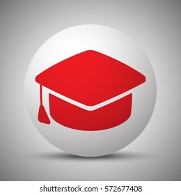 Red Graduation Cap icon on white sphere