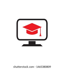 Red graduation college hat inside monitor graphic design