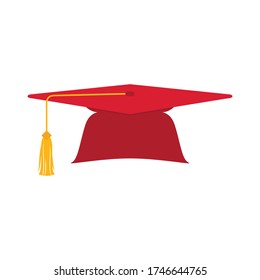 Red Graduation Hat Vector, Graduation Cap And Gown, College Commencement Hat Icon Illustration Background.