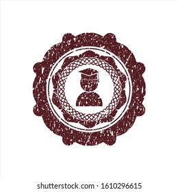 Red graduation icon inside grunge stamp