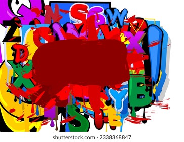 Burbuja del discurso del Graffiti Rojo sobre fondo colorido. Resumen moderno Mensajería señas decoración de arte callejero, Icono de discusión realizado al estilo de pintura urbana.