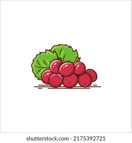 Red Grape fruit with green leaf vector icon 