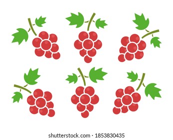Juego de iconos de uva roja. Ilustración vectorial del grupo de frutas. Diferentes formas de vid de uva. El concepto de comida fresca saludable.