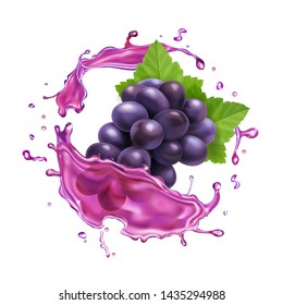 Red grape juice splash realistic vector icon.