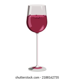 Vino de uva roja en un vaso de vidrio, aislado en un fondo blanco.La bebida vectorial se puede usar en los menús de restaurantes, bodegas, textiles, postales.
