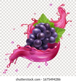 Red grapes juce splash realitic vector icon illustration.