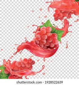 Las uvas rojas en jugo juegan con realismo. Montón de uva rosa de mesa en el vino de espoleo. 3d vector.