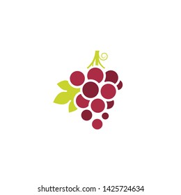 Red grapes logo. Fresh fruit with leaves. Isolated grape on white background. Vector illustration