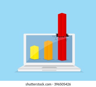 up red graph breaking through from monitor laptop, business success concept vector illustration