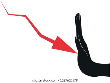 Rote Grafik in der Krise von einer Hand gestoppt.