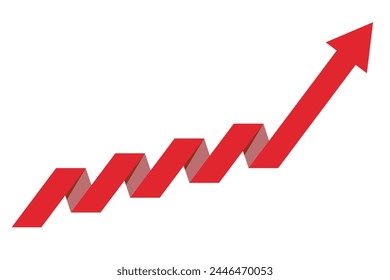 Red graph with increase report. Diagram with rise and gain progress. Vector illustration