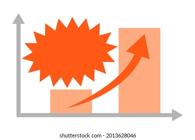 A red graph with a single arrow. A rise or increase. Vector illustration.