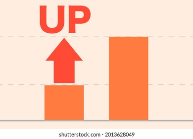 A red graph with a single arrow. A rise or increase. Vector illustration.