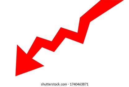 Mercado de valores de Red Graph con flecha decreciente sobre el fondo rojo ;Aislado sobre el fondo blanco,Negocios