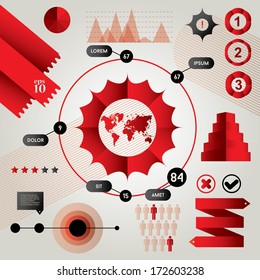 Red Graphic Elements For Creating Infographics.