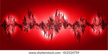 Red Graphic Equalizer Display, Sound wave, pixel