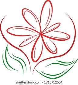 red graphic flower with leaves and branch