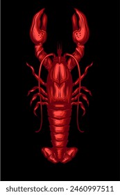 Red graphic lobster isolated. Vector