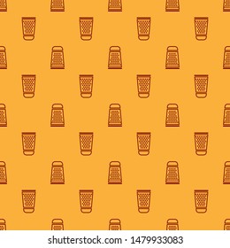 Red Grater icon isolated seamless pattern on brown background. Kitchen symbol. Cooking utensil. Cutlery sign.  Vector Illustration