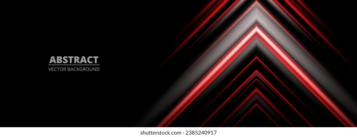 Red and gray abstract arrows on a wide black background banner. Vector illustration