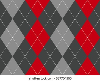 Red Gray Argyle Fabric Texture Seamless Pattern. Flat Design. Vector Illustration.