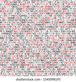 Red, gray and black letters. Letters of the alphabet in random order on a white background. Abstract vector design seamless pattern illustration. Newspaper style wallpaper or backdrop