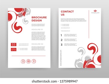 Red gray brushes business brochure flyer design. Multipurpose abstract brochure template with cover & back pages. Geometric brush leaflet vector design. Annual report presentation. Vertical A4 format.