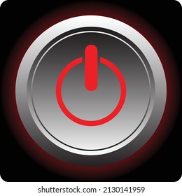 Red and gray color power button icon isolated on black background.