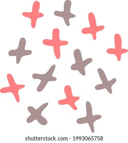 Red and gray crosses grouped into a large spot. Hand-drawn simple abstract shapes. handwriting assets of modern design for templates of social networks, messengers, internet sites. Colored doodle mark