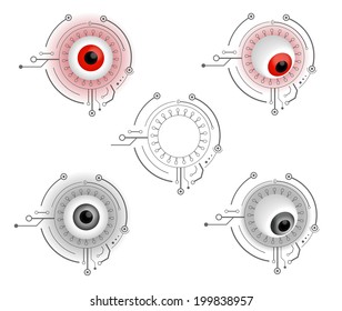 Red and gray cyborg eyes 