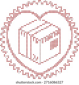 red and gray dots forming a shield icon on white background