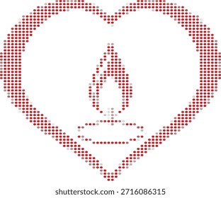 Vela en forma de corazón punteado rojo y gris con llama y soporte