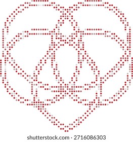 red and gray dotted peace sign love heart symbol on white background