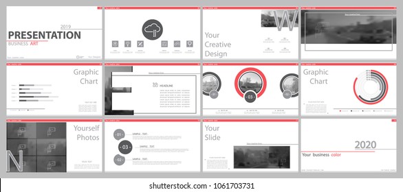 Red, gray, elements for infographics on a white background. The best set of presentation templates.Presentation, postcard and flyer, corporate report, marketing, advertising, annual report,2019 banner