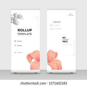 Red gray flower Abstract Shapes Modern Exhibition Advertising Trend Business Roll Up Banner Stand Poster Brochure flat design template creative concept. Red gray flower Roll Up EPS. Presentation Cover