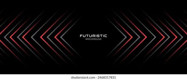 Red gray geometric abstract background on dark space with arrows motion decoration. Minimal banner with stripes style. Modern graphic design element concept for web, flyer, card, or brochure cover