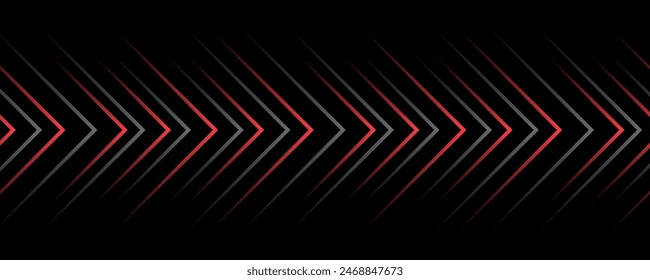 Red gray geometric abstract background on dark space with arrows motion decoration. High speed with stripes style. Modern graphic design element concept for web banner, flyer, card, or brochure cover