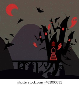 Red and gray halloween castle. Nice vector illustration